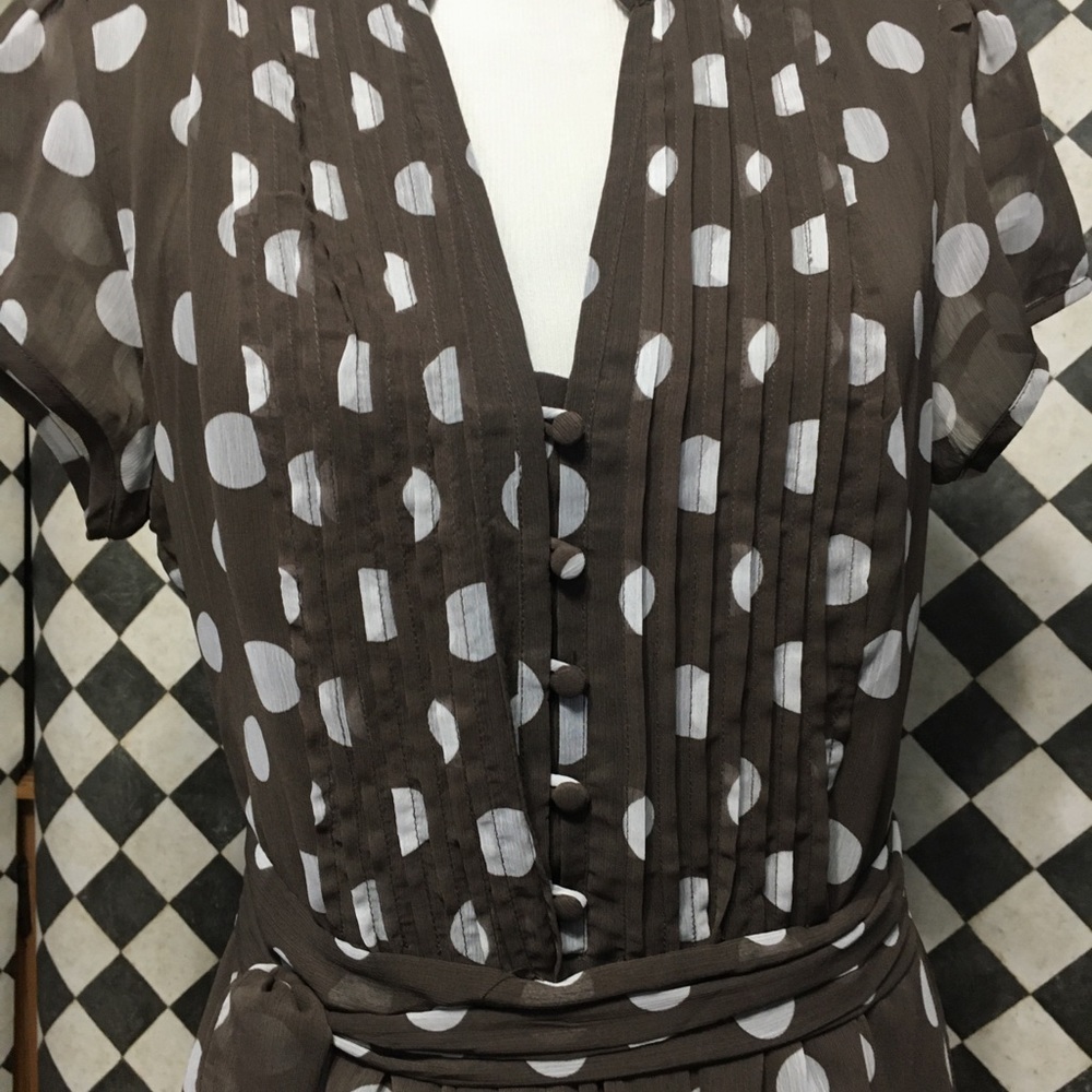 Polka dot dress neutral taupe with ecru polka dot